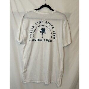 Quiksilver T Shirt Men's Size XL White Cotton Short Sleeve Graphic Skate Surf